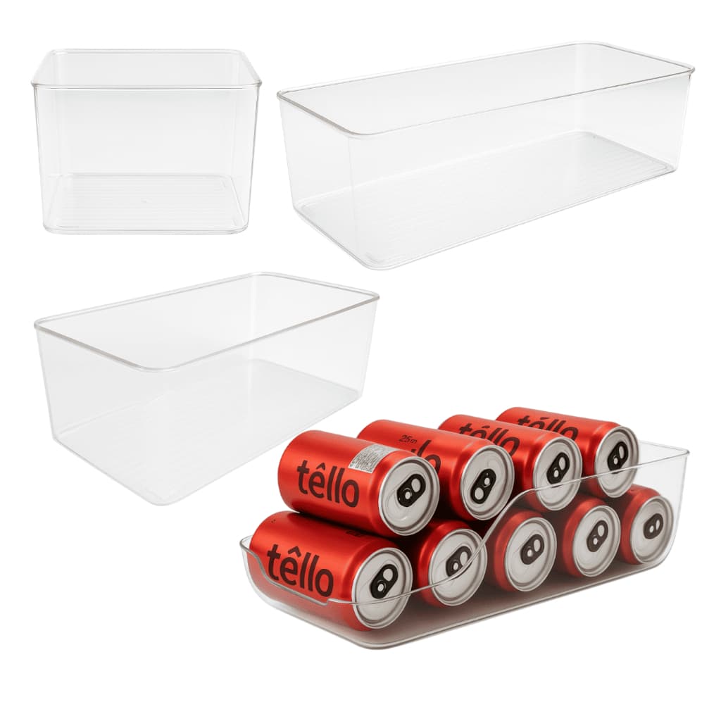 Kit Caixa Organizador Geladeira Armário E Cozinha - 4 Peças