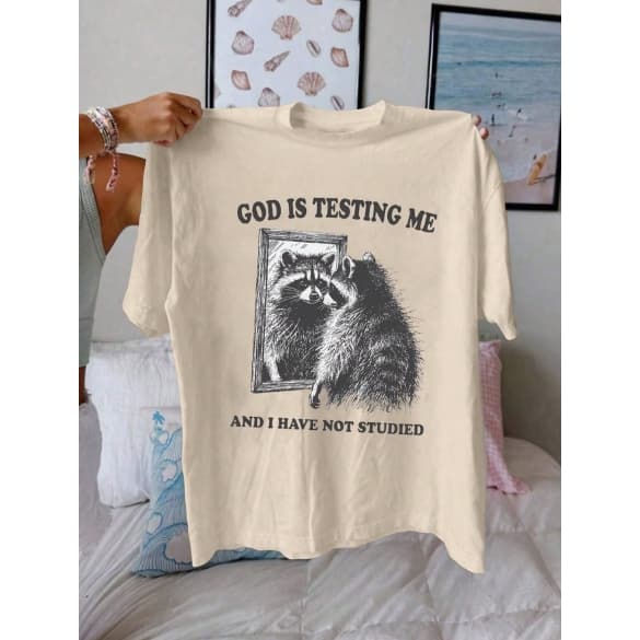 Camiseta Feminina Masculina Estampada 100% Algodão EStampa Guaxinim "God Is Testing Me"