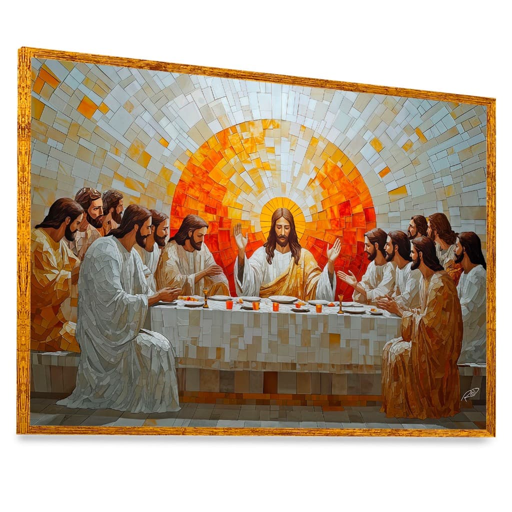 Quadro Decorativo VIDRO Santa Ceia Apóstolos Jesus Religião Oração Design Assinado