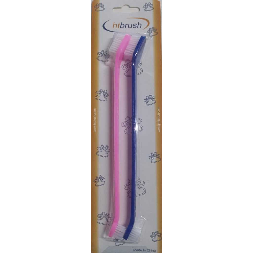 ESCOVA DE DENTE 2 LADOS PARA CÃES E GATO KIT 2 ESCOVA DE DENTE PET PARA CACHORRO E GATO DUPLA CORES SORTIDAS G