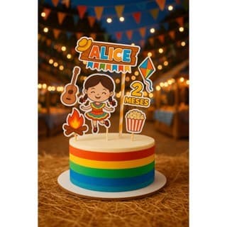 Topo de bolo festa junina infantil menina/menino - Decoração Junina Personalizada - Pronto p/uso