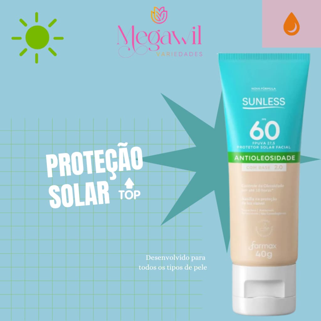 Protetor Solar Sunless FPS60 40g Base 2.0 Claro – Alta proteção e uniformização da pele