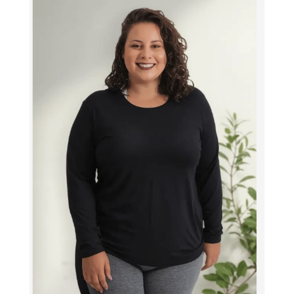 Blusa Frio Feminina Camiseta Manga Longa Plus Size Academia Fitness Comprida Roupa Proteção UV Curve