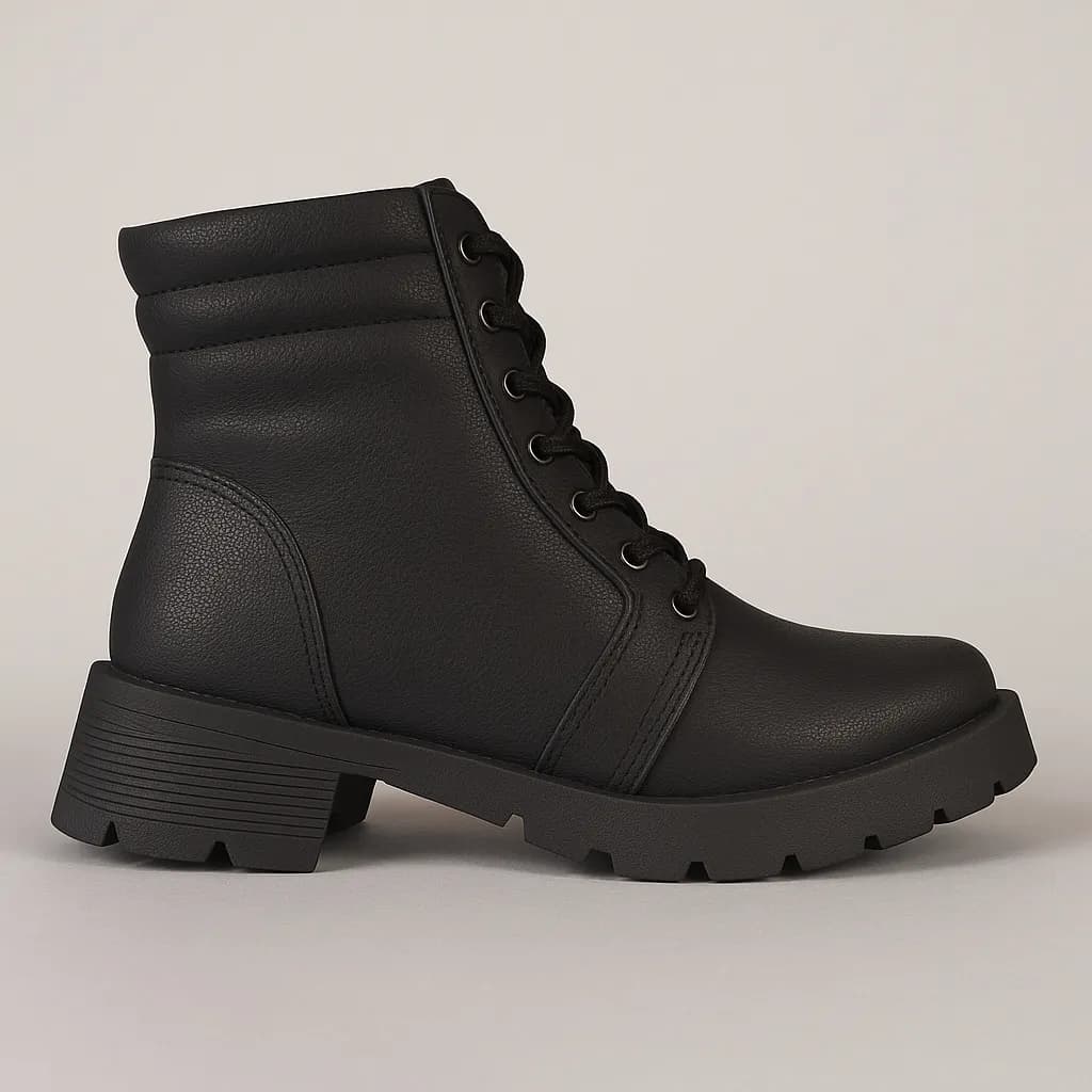 Coturno Feminino Preto Confortável Cano Baixo Tratorado