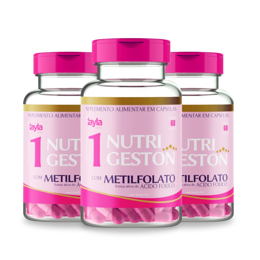 Nutrigeston 1 Kit 3 Potes Fertilidade Feminina Preparação Gravidez Tentantes Metilfolato 180 Cápsulas