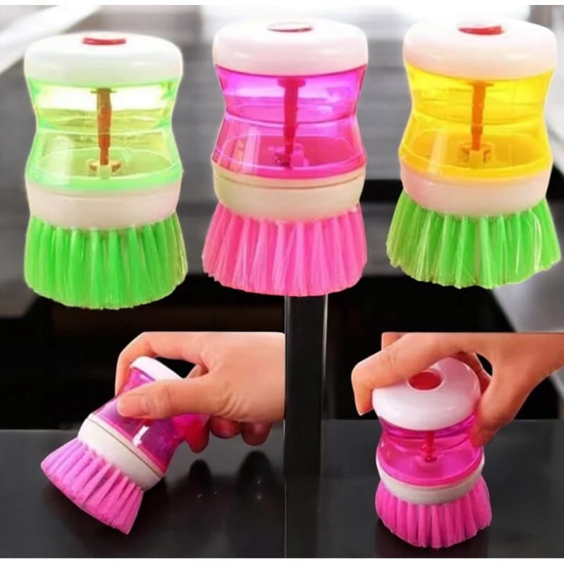 Escova de Limpeza Multiuso Dispenser Detergente Sabão Sabonete Esponja Lava Louça ROSA