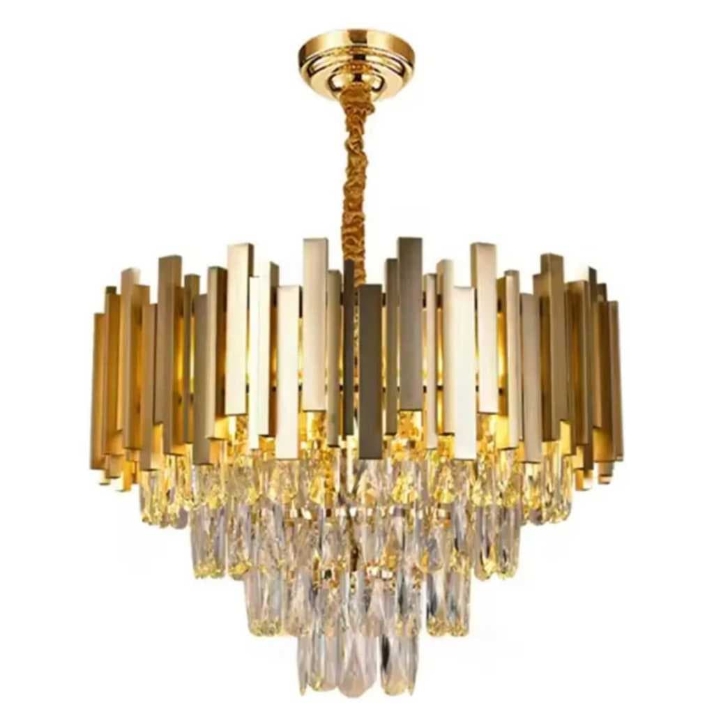 Pendente Redondo 52x33cm Metal e Cristal Transparente-Lustre - Sindora-Fonte do Led