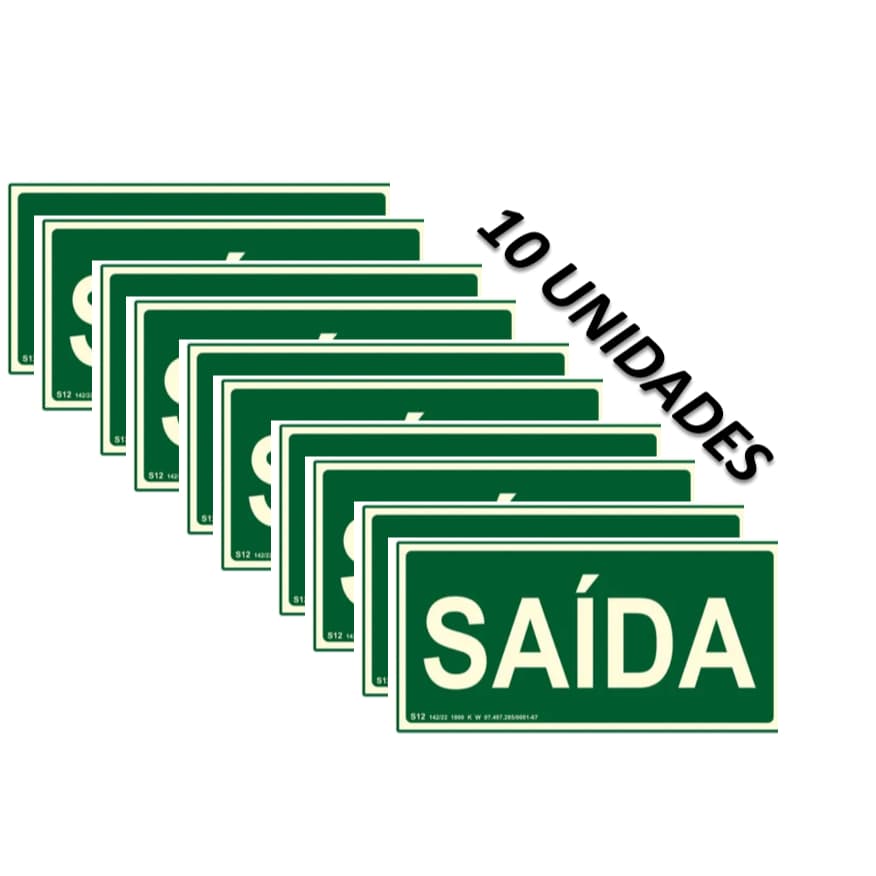 kit 10 unidades placa de SAIDA 10x20 fotoluminescente PVC
