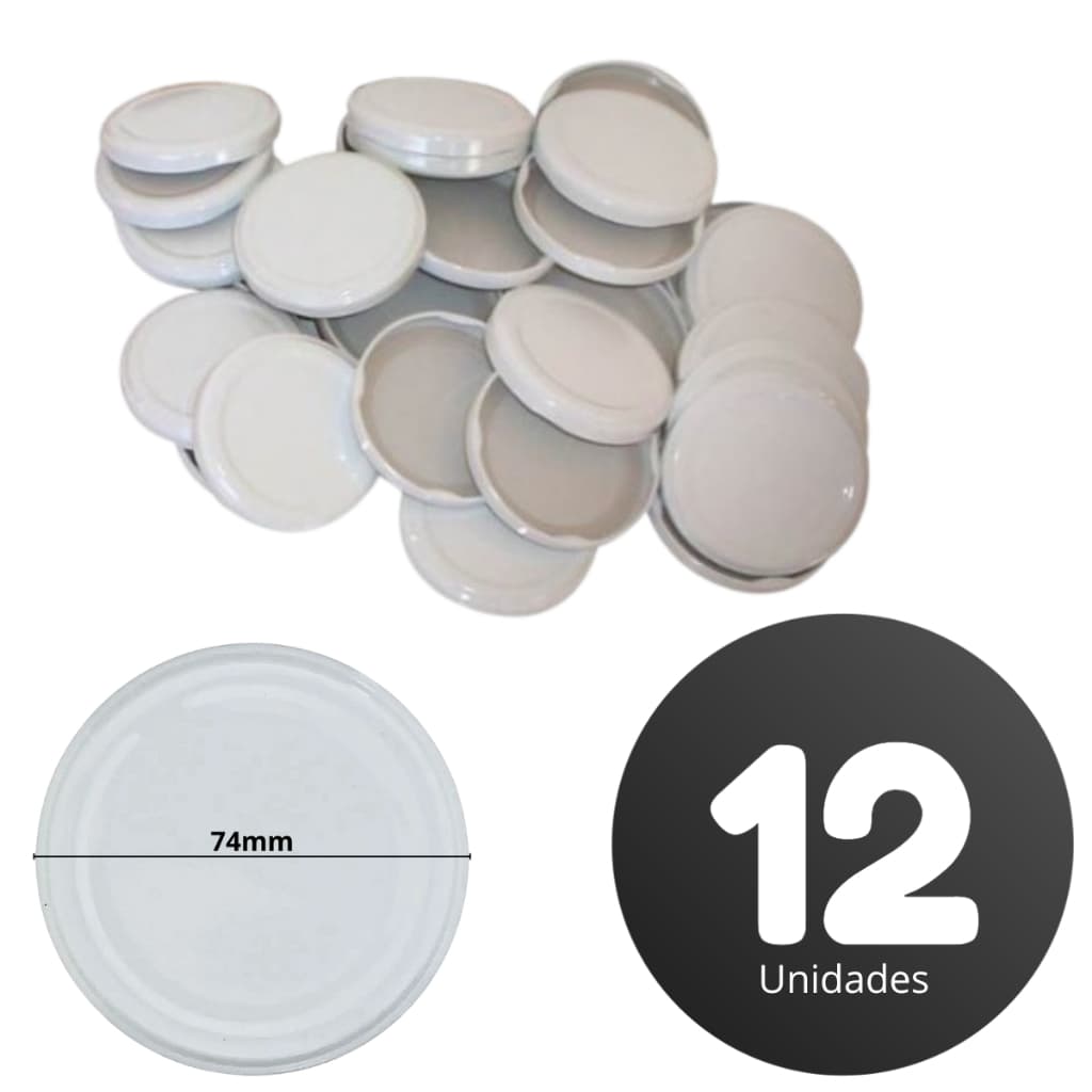 Kit 12 Tampa Para Vidro De Conserva 74mm Ideal Para Palmito Doces Conservas Caseiras