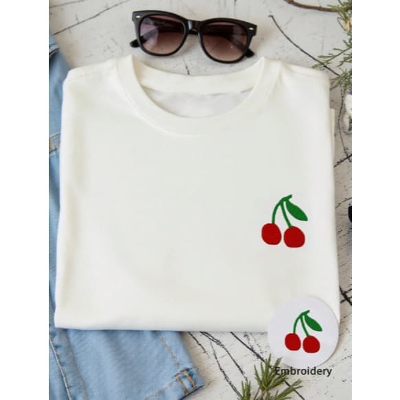 Camisa Estampa Delicada Minimalista Casual Básica Estilo Moda Estampa Cerejas