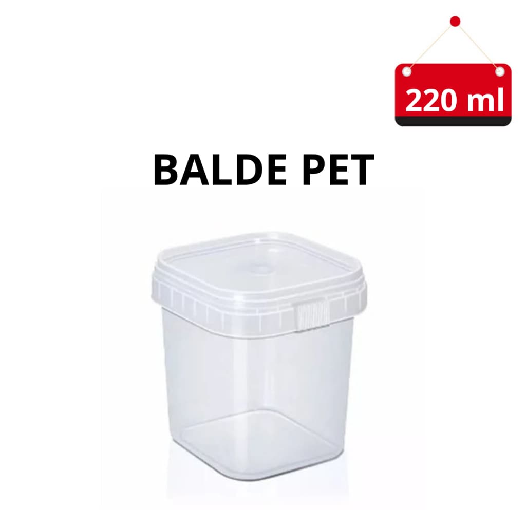 20 Un. Pote (balde) de plástico quadrado com lacre e tampa 220 ml (Para bolo de Pote)