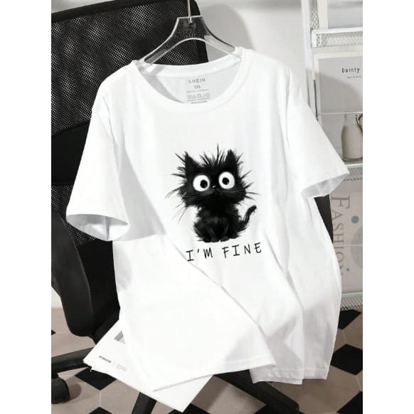 Camiseta Feminina Masculina Estampada Estampa Gato Preto