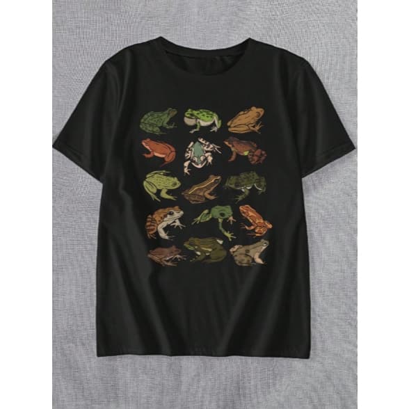 Camisa Básica Estilo Minimalista Dia A Dia Moda Estampa Sapos Anfíbios