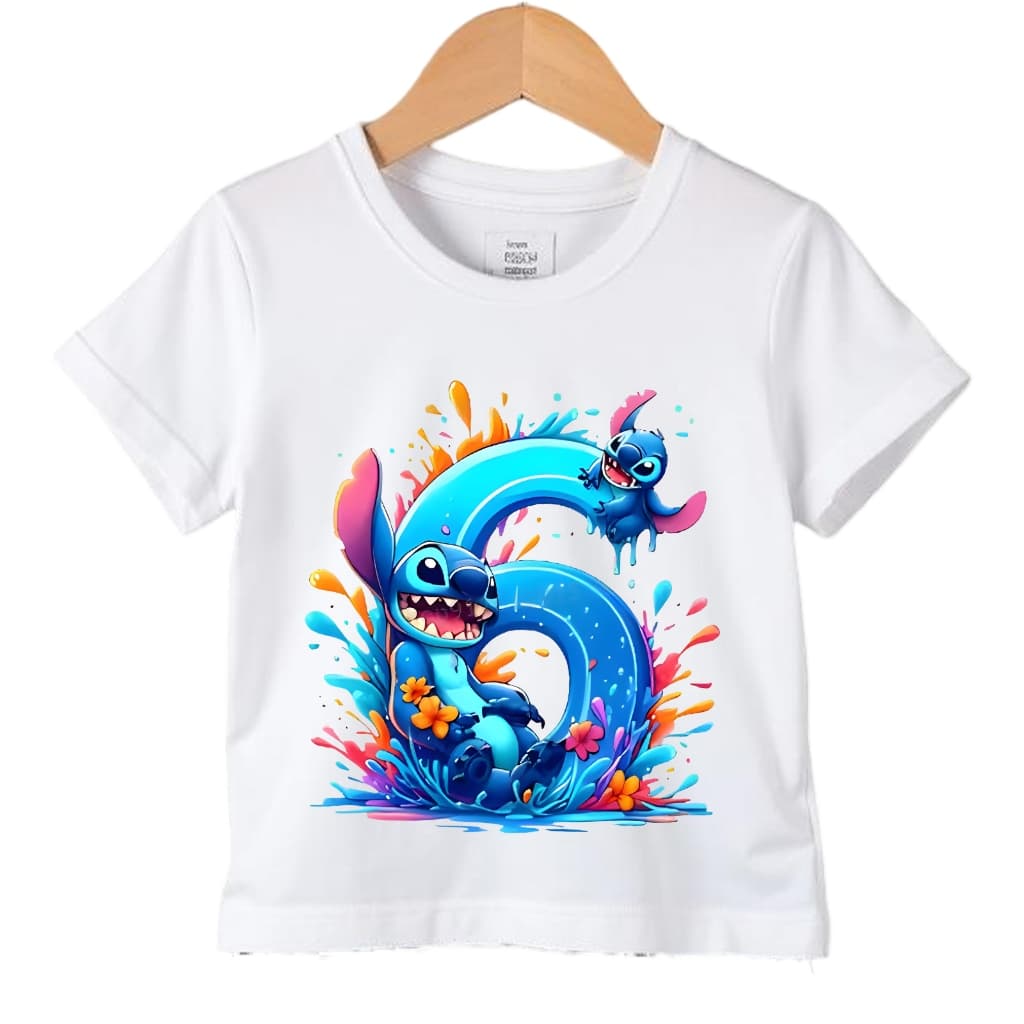 Camiseta Lilo Stitch Infantil manga curta numero aniversário 1 ao 9 Fantasia camisa