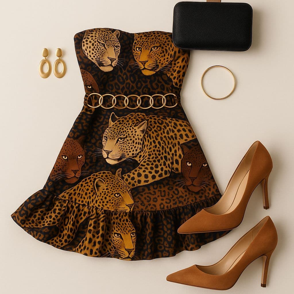 VESTIDO CURTO QUE ACOMPANHA O CINTO DE ESTAMPA DE ANIMAL PRINT TOMARA QUE CAIA SAIA DRESS