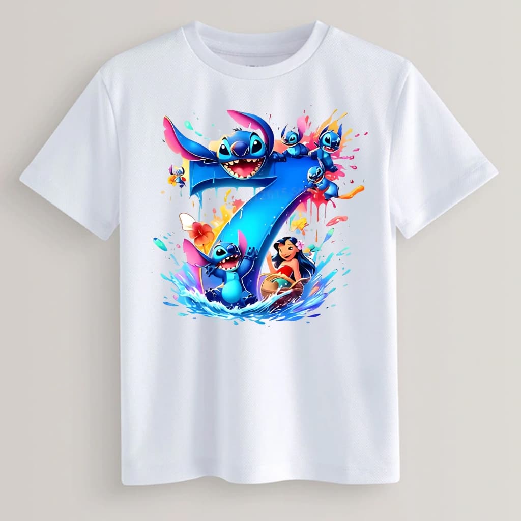 Lilo Sitich Camiseta Manga curta Camisa Fantasia aniversário Pronta Entrega 1 ao 9
