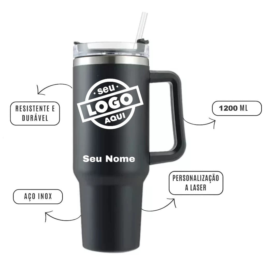 Copo garrafa Térmica Inox 1200ml Parede Dupla tampa Canudo Premium