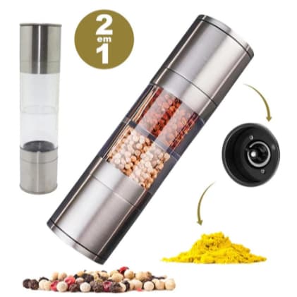 Moedor de Pimenta E Sal Grosso Triturador Manual Duplo 2 em 1 Gourmet Aço Inox Tempero Pequeno