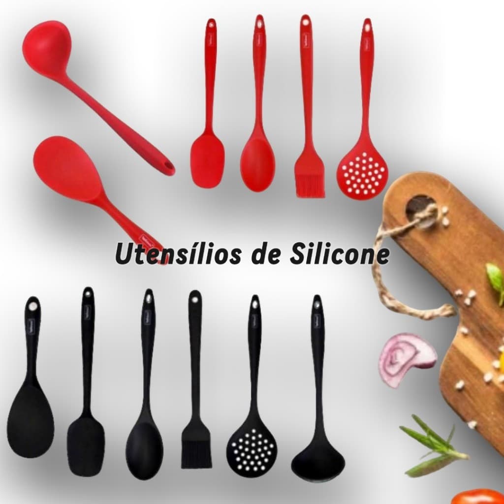 Utensílios Culinários Cozinha Confeitaria Espátulas Conchas Colher Pincéis de Silicone Artigos Multiuso Preto Vermelho