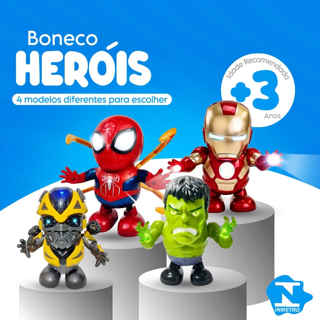 Brinquedo Infantil Dance Hero Boneco Heroi Transformers Bumblebee Hulk Homem Aranha Homem de Ferro