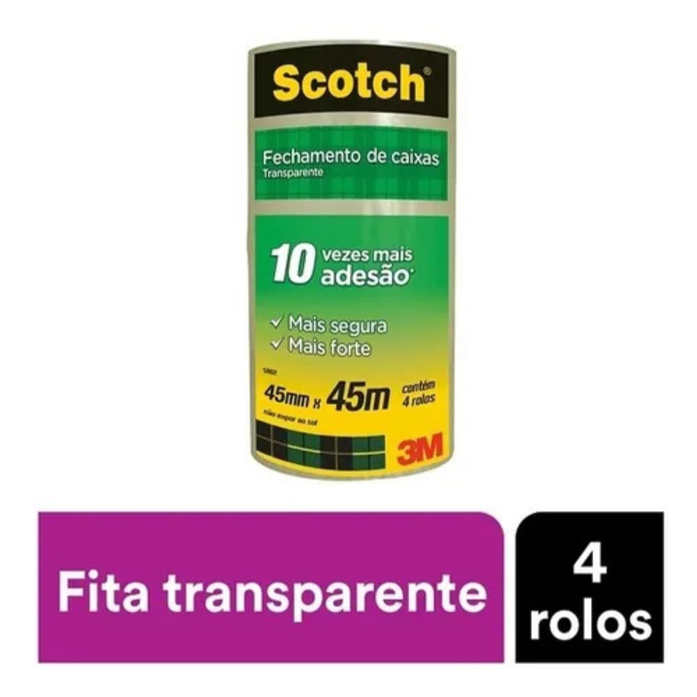 Kit 4 Fita Empacotamento Transparente Scotch 5802 45mm X 45m