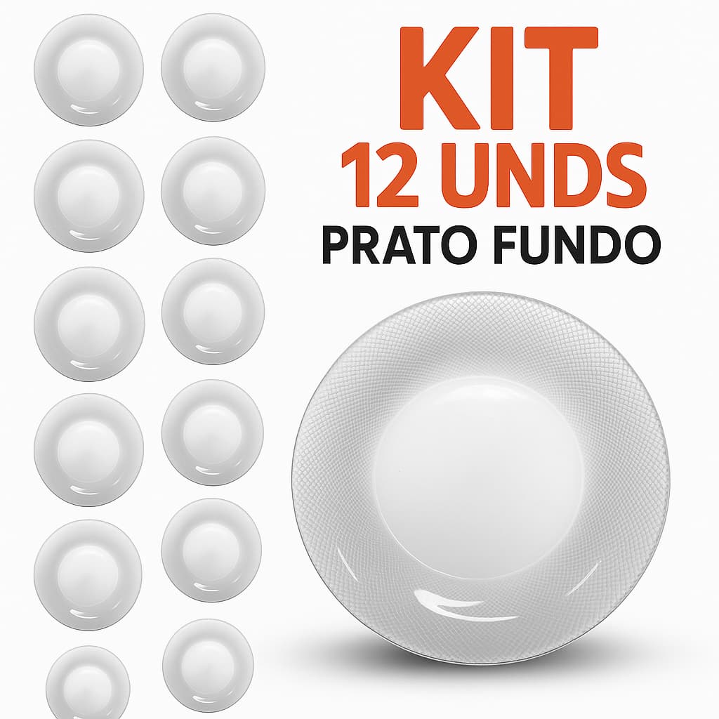 Kit 12 Prato Fundo de Vidro Reforçado Decorado – Elegante e Moderno - Jogo De Prato Fundo Decorado