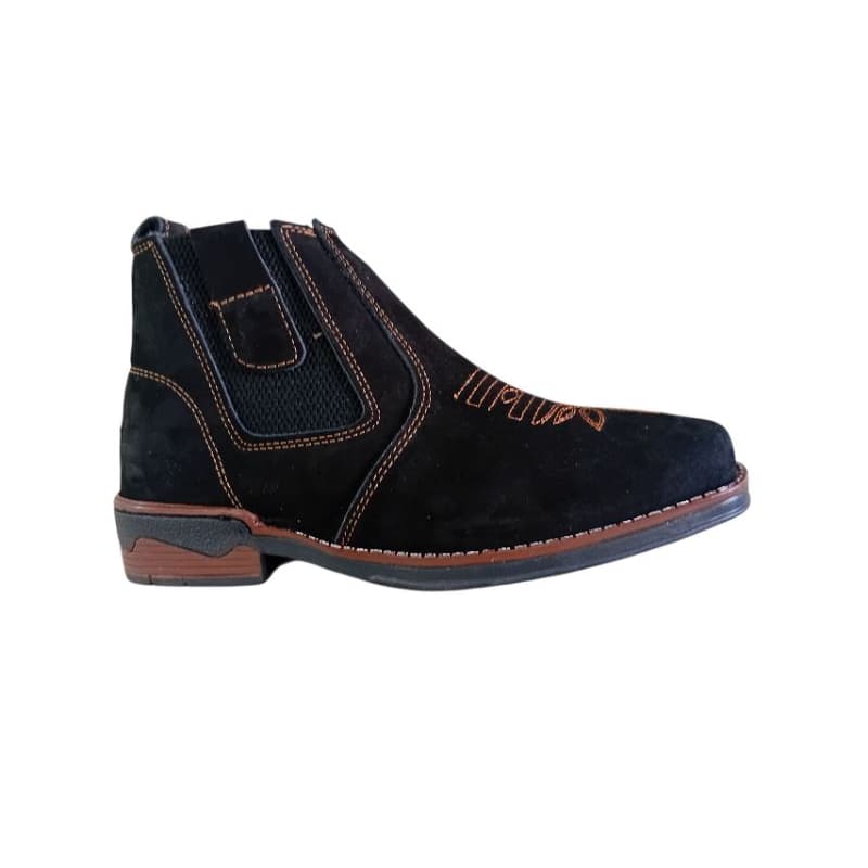 Botina texas, texana Masculina em couro legítimo, com bordado na frente