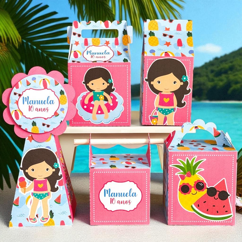 KIT FESTA POOL PARTY ,Personalizado, pegue e Monte Lembrancinhas - Aniversário - Caixinha Personalizadas - papelaria