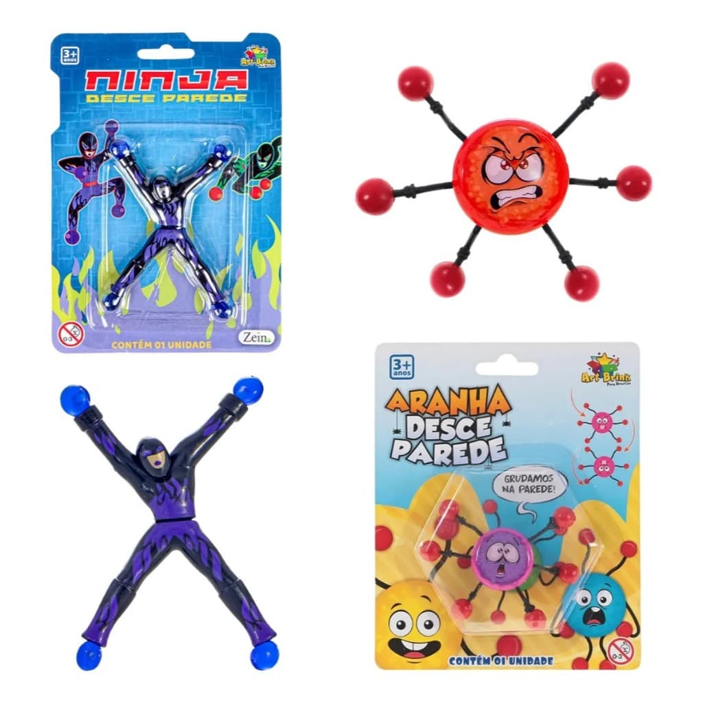 Kit Brinquedos Aranha + Ninja Desce E Gruda Na Parede