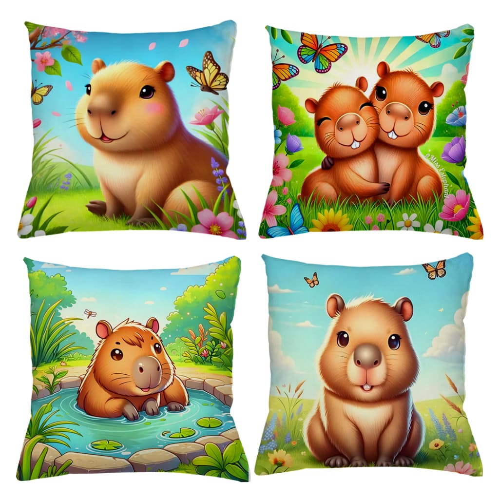 KIT 4 CAPAS DE ALMOFADAS DECORATIVAS CAPIVARA FOFA TAMANHO 45X45