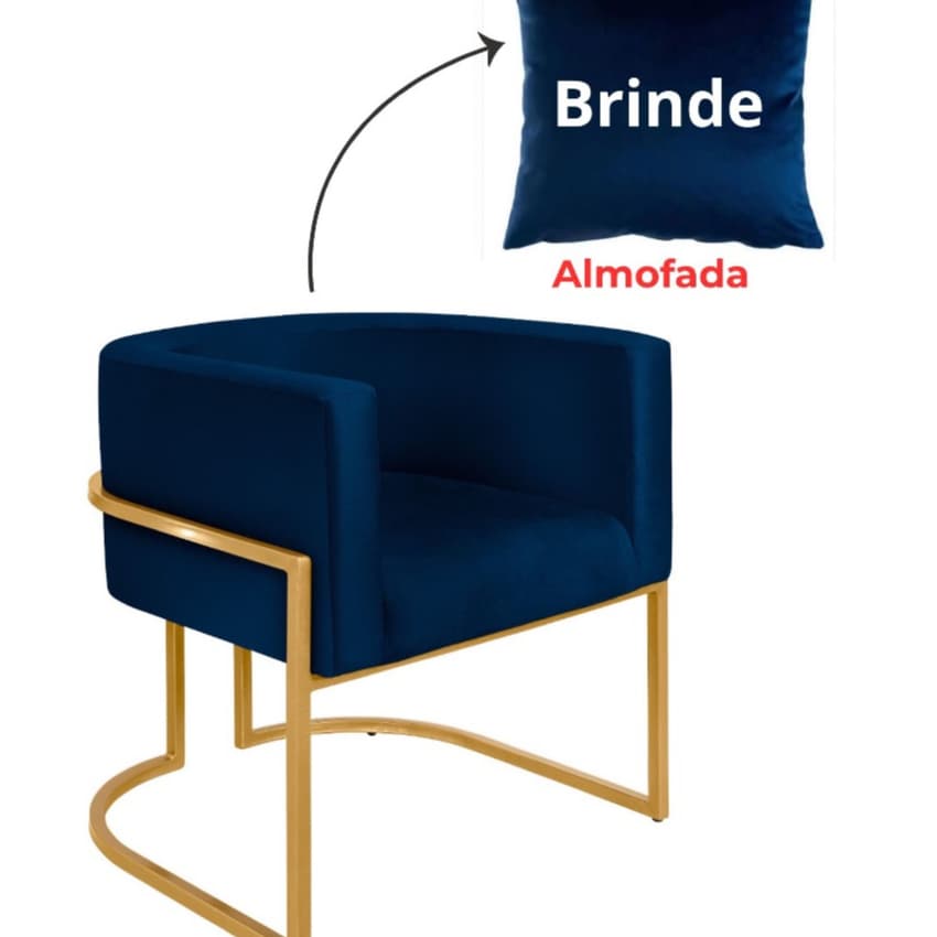 Cadeira Poltrona estofado veludo consultório clínica  + almofada BRINDE estofado azul salão escritorio