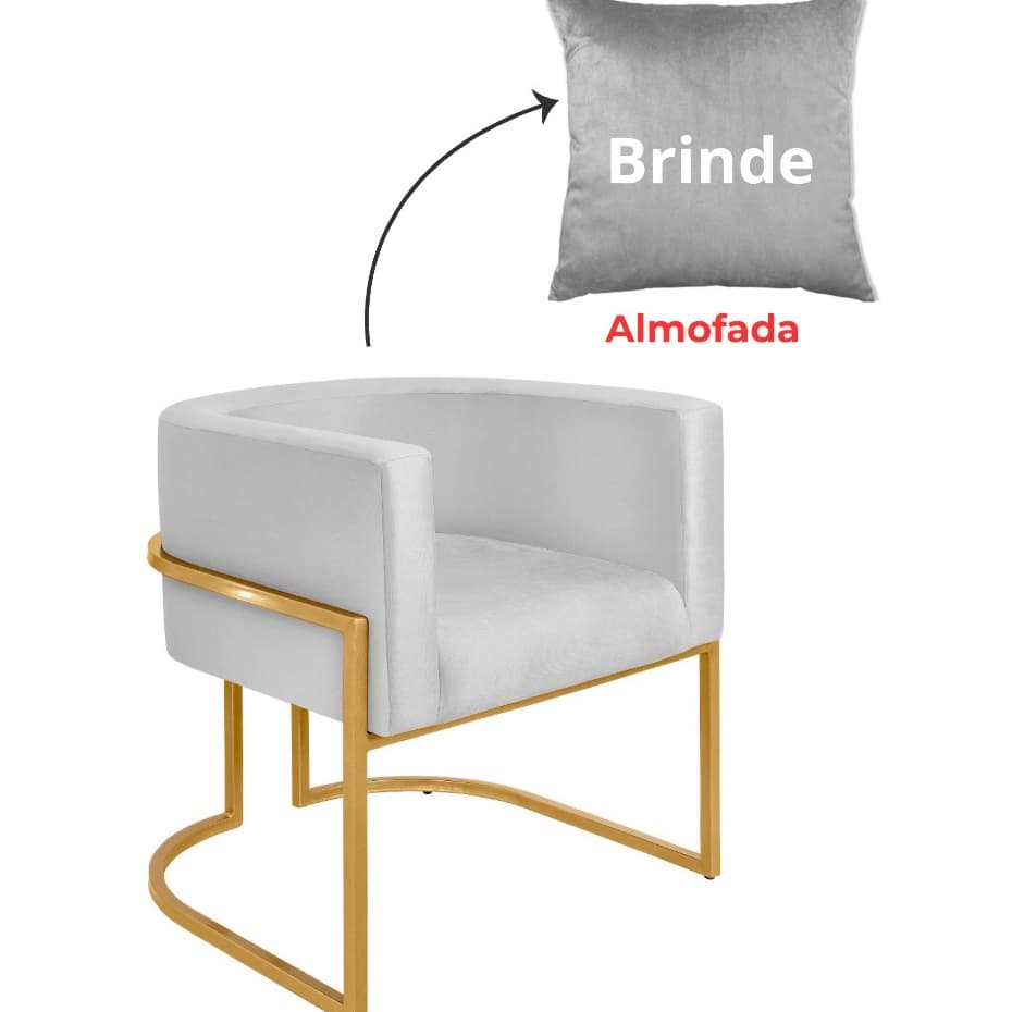 Cadeira estilo poltrona para sala estofado veludo dourado com cinza ambiente sala escritório