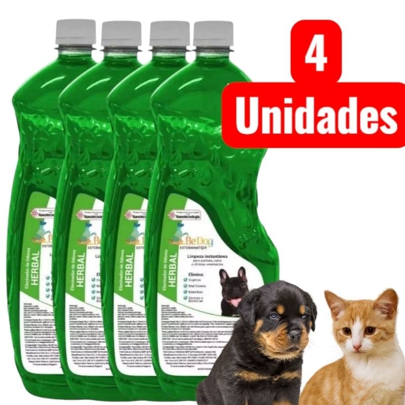 Kit 4 Desinfetantes Eliminador de Odores Para Cão e Gato - 2L cada - Herbal -  Be Dog