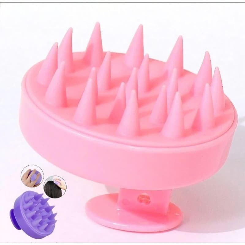 Escova Massageadora Capilar Silicone Lavar Cabelo Cabo Plástico Cores Sortidas