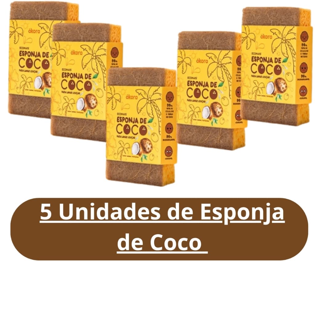 Kit 5 Esponjas de fibra de coco e celulose biodegradável bucha ecológica vegana - Ecomais Ákora