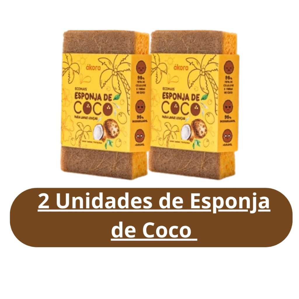 Kit 2 Esponjas de fibra de coco e celulose biodegradável bucha ecológica vegana - Ecomais Ákora