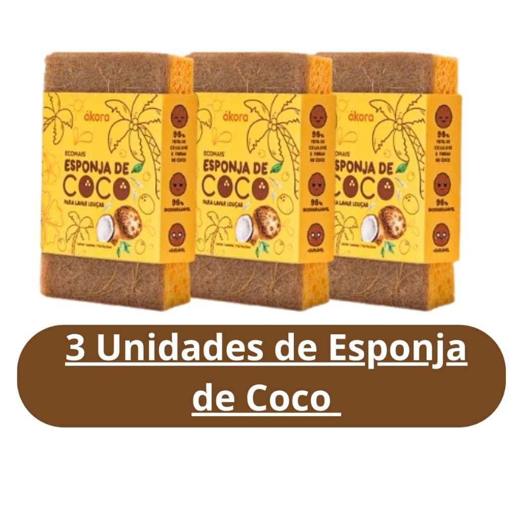 Kit 3 Esponjas de fibra de coco e celulose biodegradável bucha ecológica vegana - Ecomais ÁkoraA Ecomais Esponja de Coco