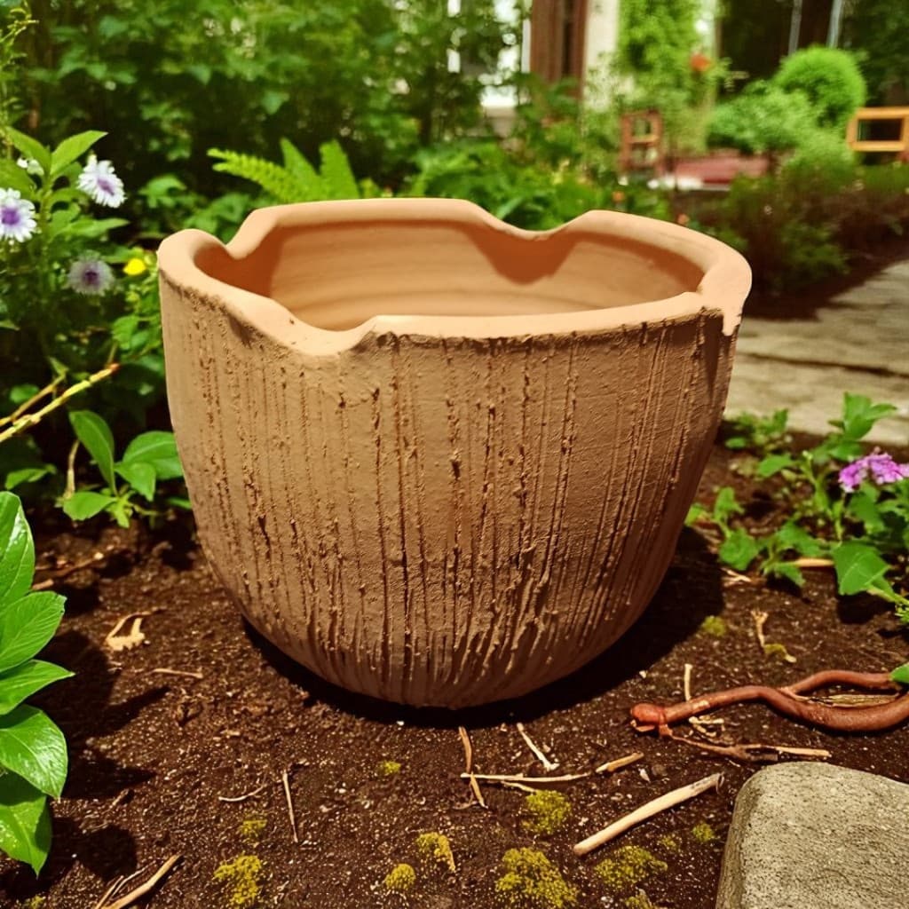 Vaso para Jardim em Cerâmica Barro Vermelho TRONCO TRABALHADO Decoração para plantas