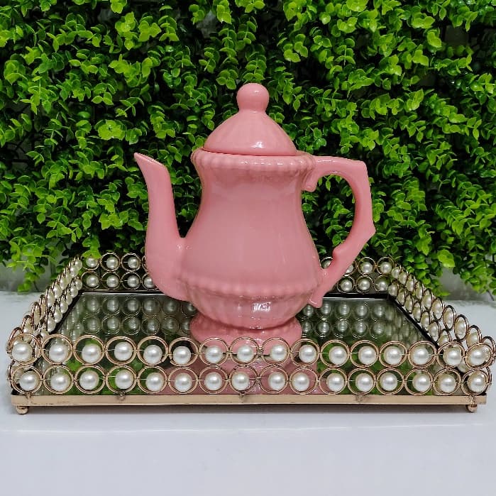Bule de Cerâmica de bolinha Rose 700 ml Mesa Cozinha Café