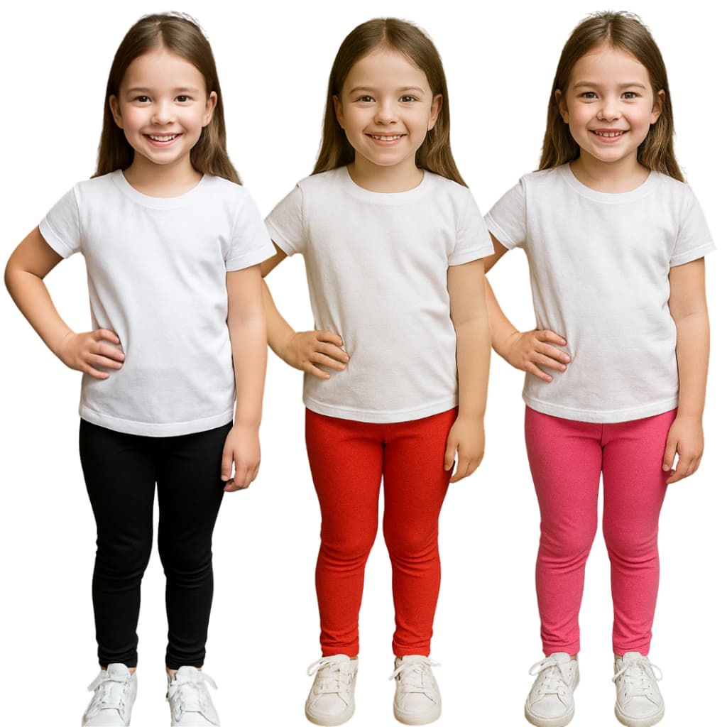 Kit 3 Calça Legging Infantil Juvenil Menina Liso Feminina Cintura Alta Suplex