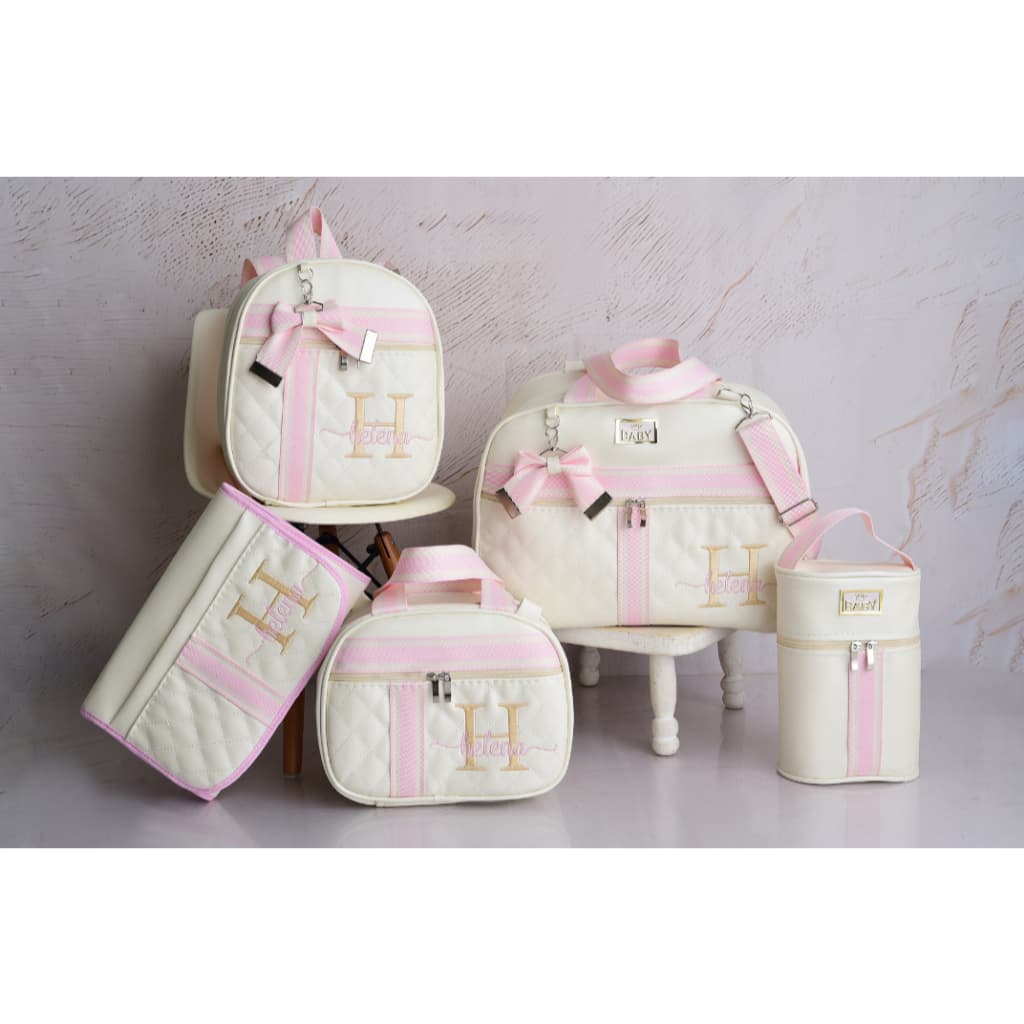 Kit Bolsa Maternidade Luxo 5 Peças Personalizadas com Nome
