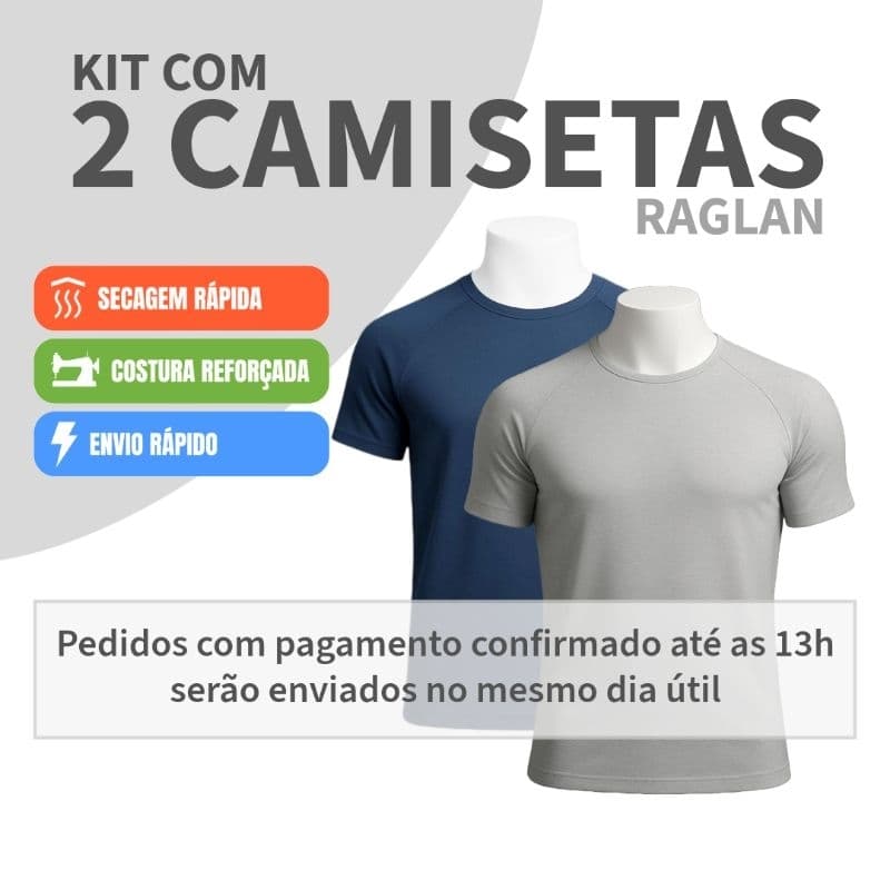Kit com 2 Camisetas Raglan Masculinas em Malha Leve que Seca Rápido para Academia Treinos e Dia Dia