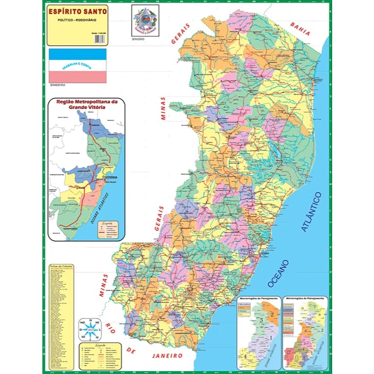 Mapa Estado Do Espírito Santo 120 X 90cm