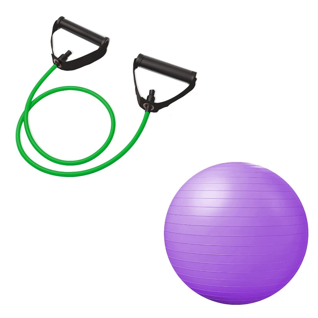 Kit Bola Pilates 55cm + Extensor Verde Leve Treino Funcional Musculação JustGoFit