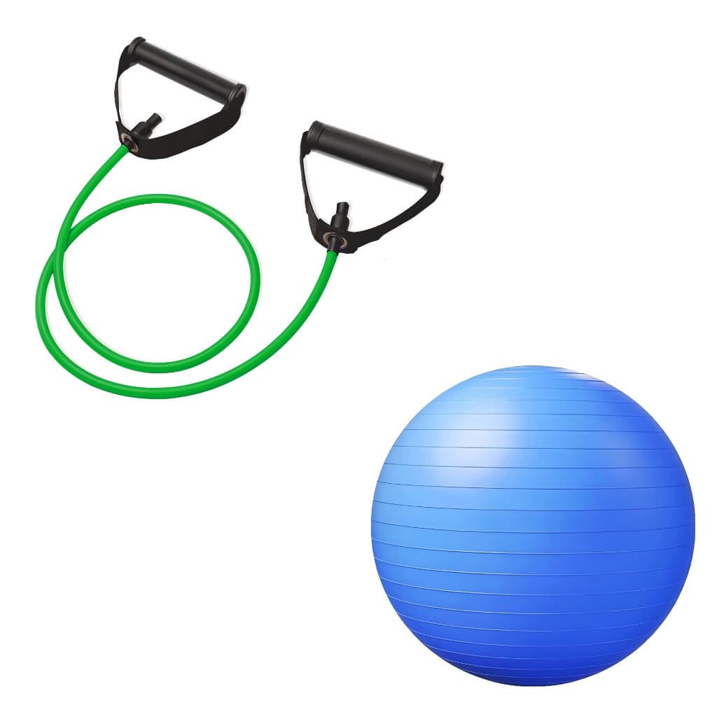 Kit Bola Pilates 75cm Roxa + Extensor Verde Leve Core Equilíbrio Exercícios JustGoFit