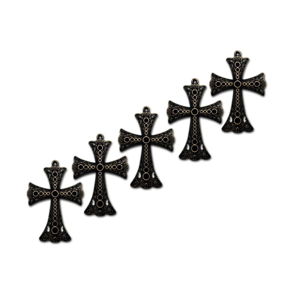 Kit 5 Crucifixos Em Zamac 6,7cm Banho Ouro Velho Vintage