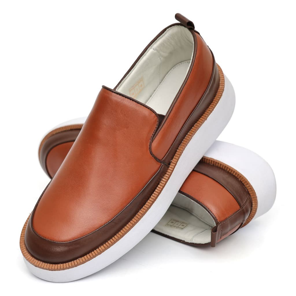 Sapato Masculino Slip-On Sapatênis Social em Couro Premium Confortável Casual Esporte Fino