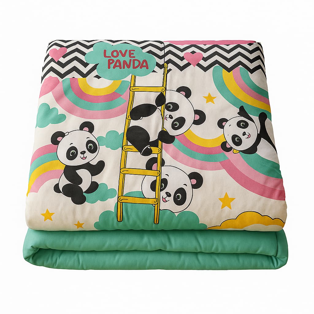 Edredom Solteiro Infantil Panda Dupla Face Em Malha 100% Algodão