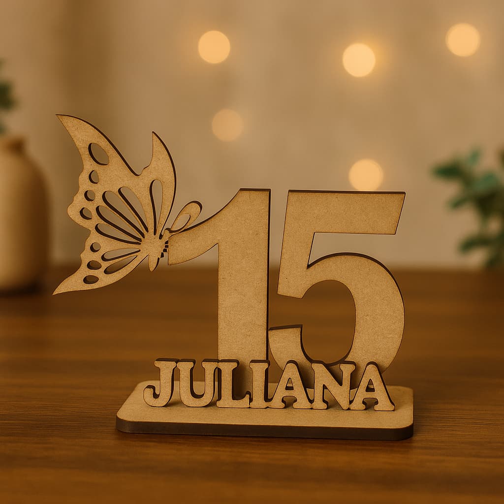 Lembrancinha 15 Anos Borboleta personalizada com Nome e Idade MDF