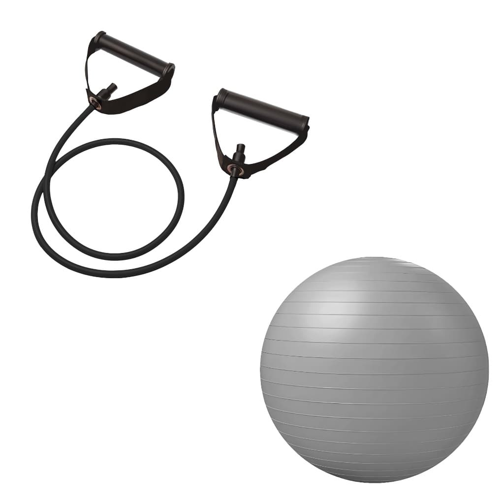 Kit Bola Pilates 55cm + Extensor Preto Intenso Core Força Funcional Treino JustGoFit